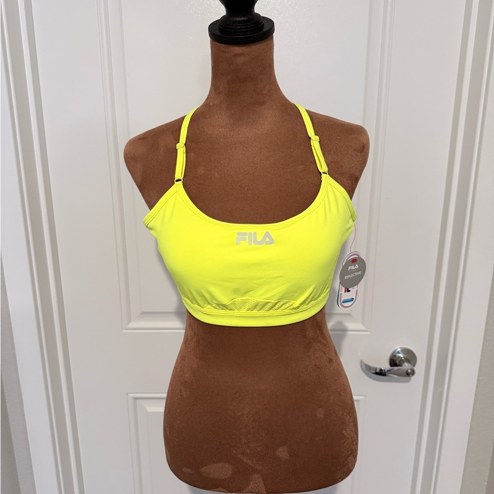 NWT Fila Sport Neon Yellow Reflective Performance Sports Bra Medium Size M
